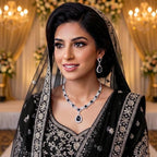Luxury Silver Plated Black Pendant Bridal Jewellery Set - 2-Piece Necklace & Earrings